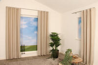 Dit overgordijn heeft een mooie melange van verschillende kleuren, valt onder de dunne overgordijnen en laat veel licht door