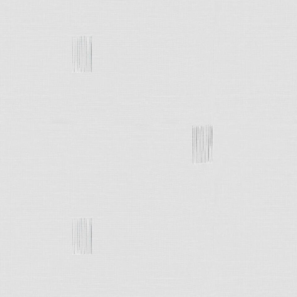 Hedon is een fijn geweven vitragestof en is voorzien van een blokpatroon. De blokken worden geaccentueerd door een verdikte grijs/witte draad met kleurverloop